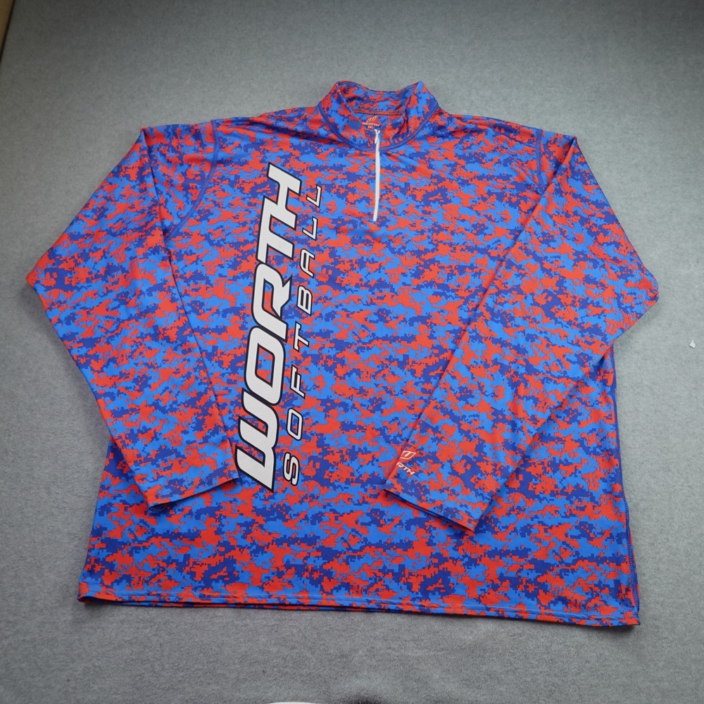 Worth Pullover Mens 2XL Blue Red Digital Camo 1/4 Zip Softball Athletic